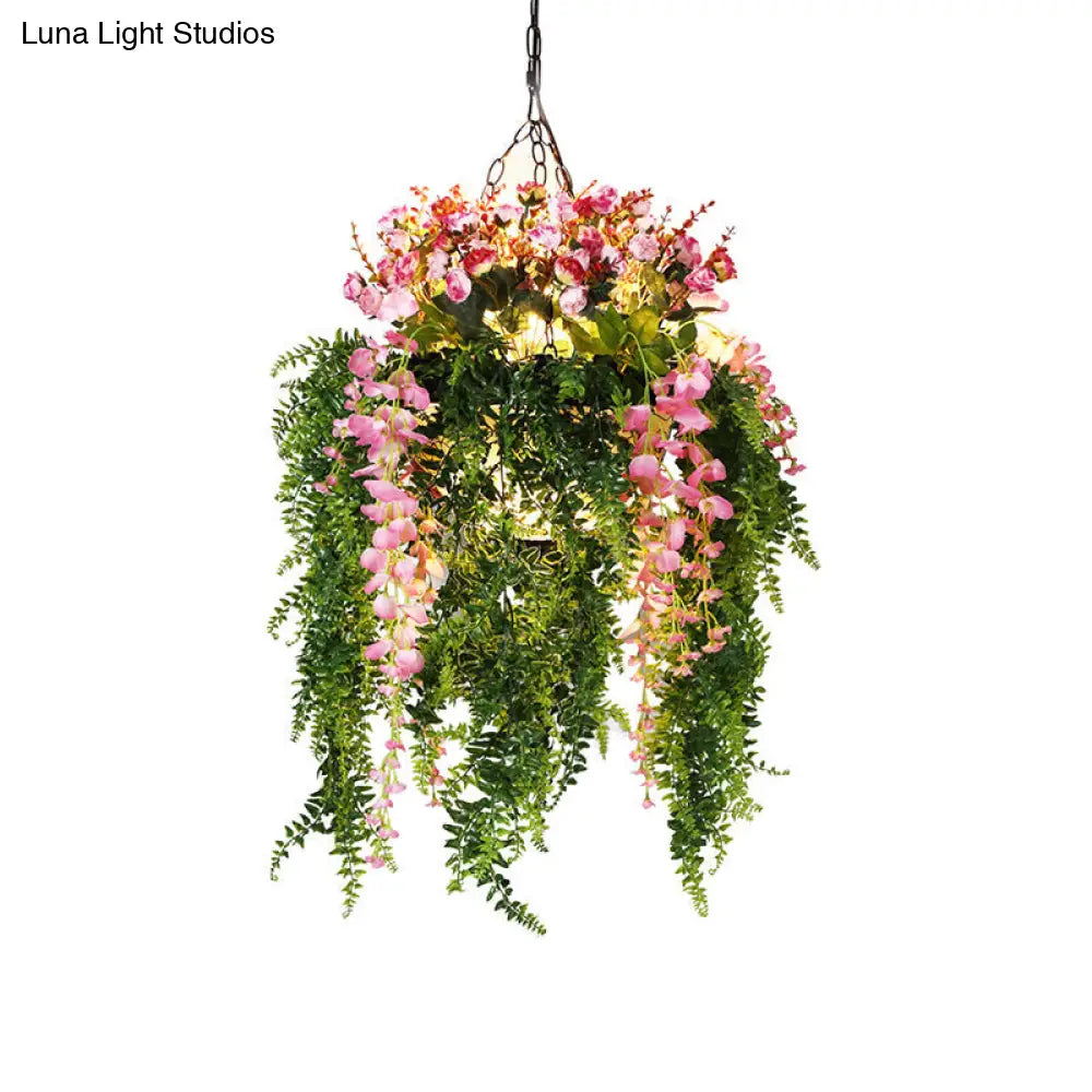 Rustic Plant Chandelier - Metallic 4-Head Suspension Pendant for Restaurants