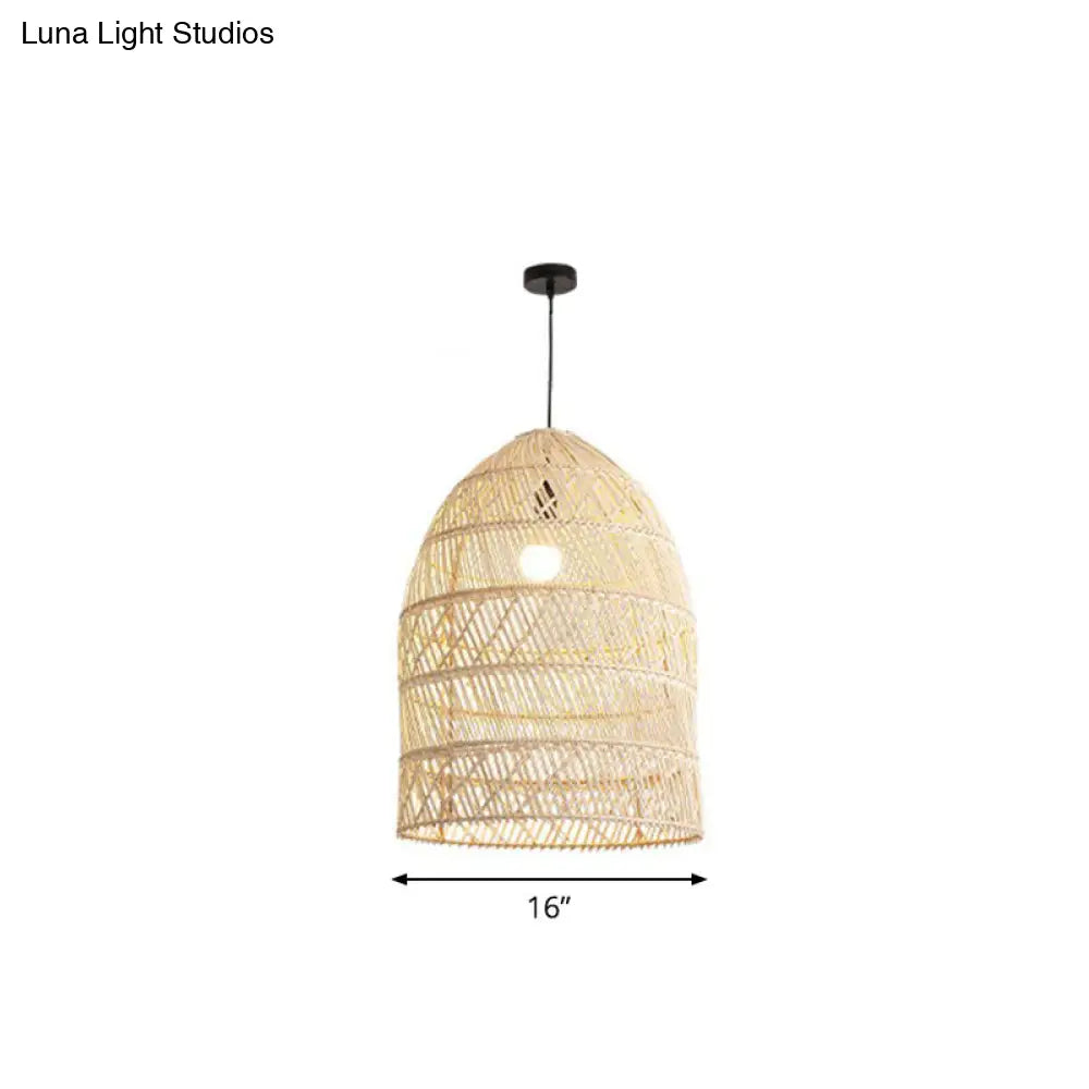 Rustic Rattan 1-Head Domed Pendant Lamp for Bedroom Ceiling