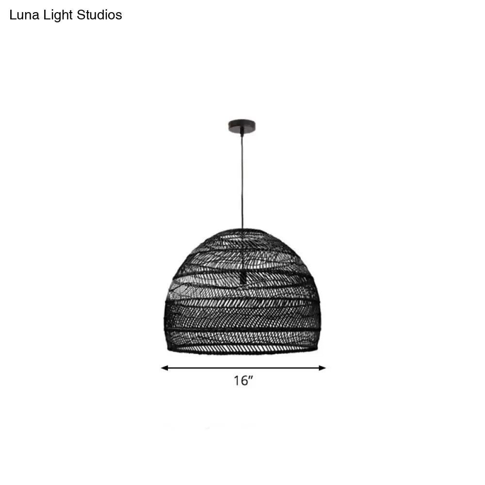 Rustic Rattan 1-Head Domed Pendant Lamp for Bedroom Ceiling