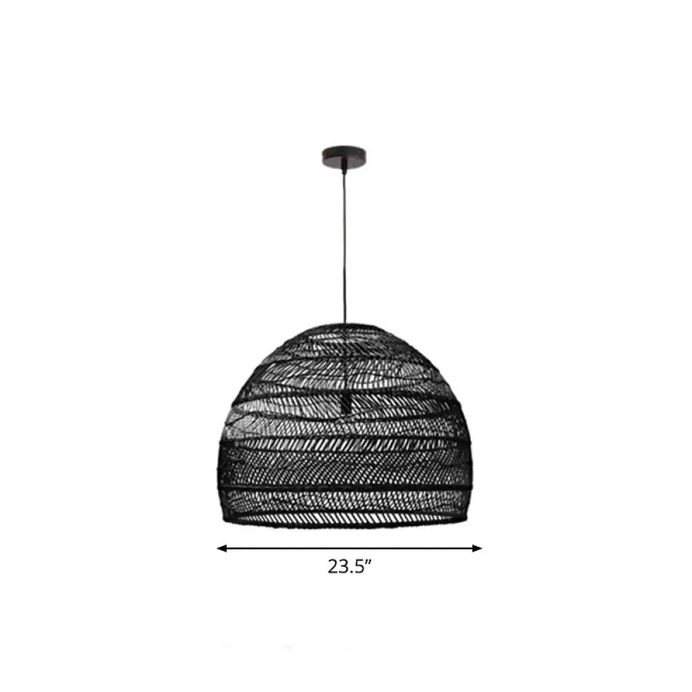 Rustic Rattan 1-Head Domed Pendant Lamp for Bedroom Ceiling