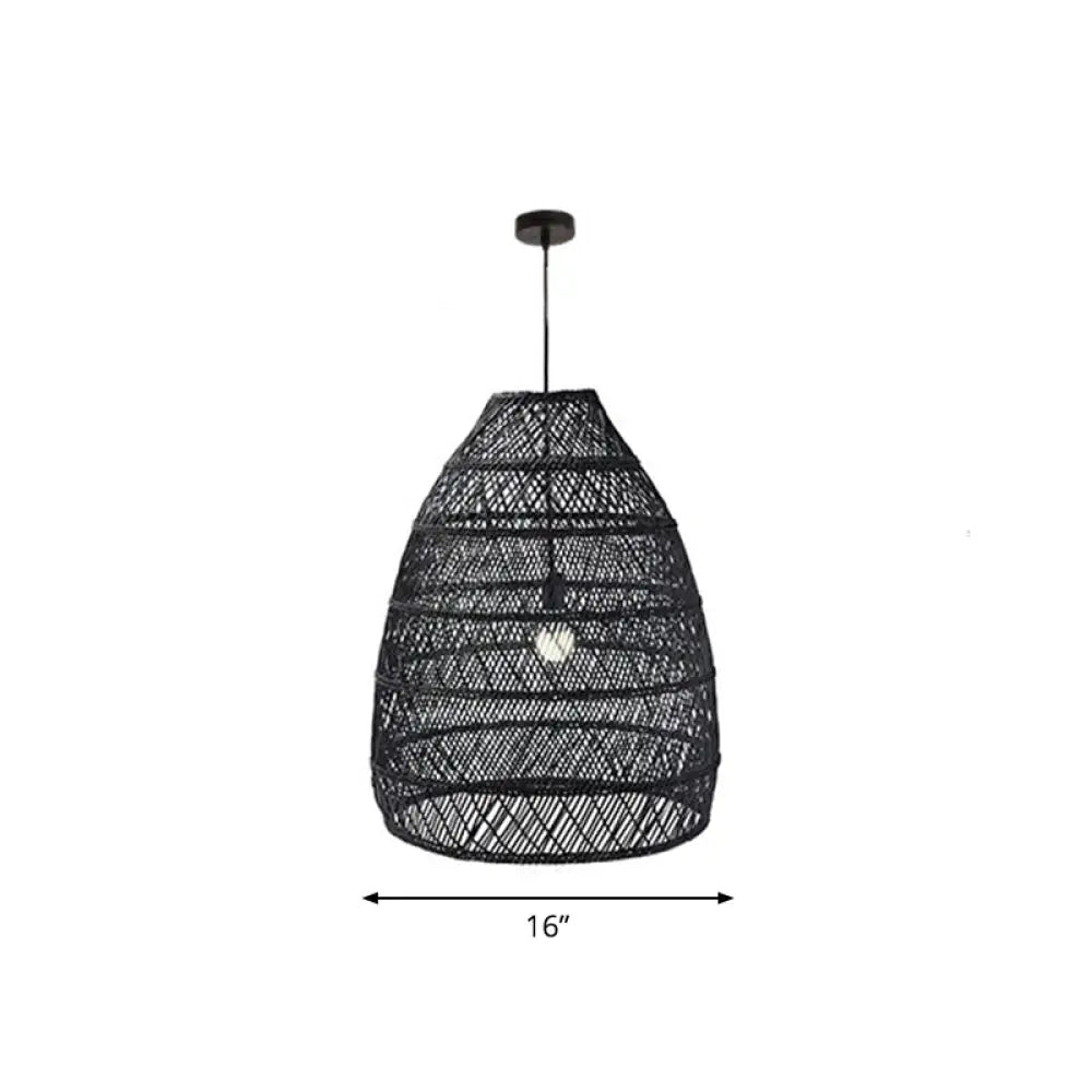 Rustic Rattan 1-Head Domed Pendant Lamp for Bedroom Ceiling