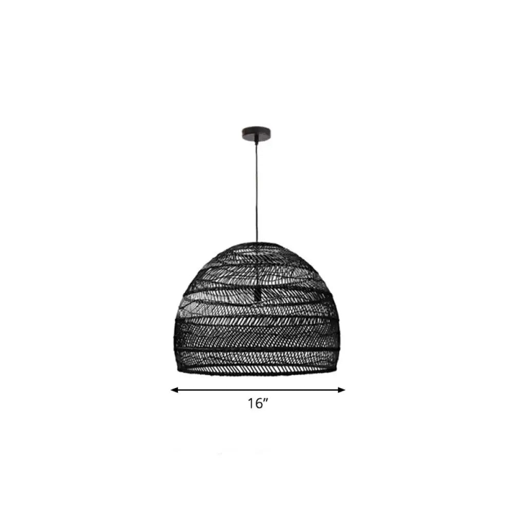 Rustic Rattan 1-Head Domed Pendant Lamp for Bedroom Ceiling