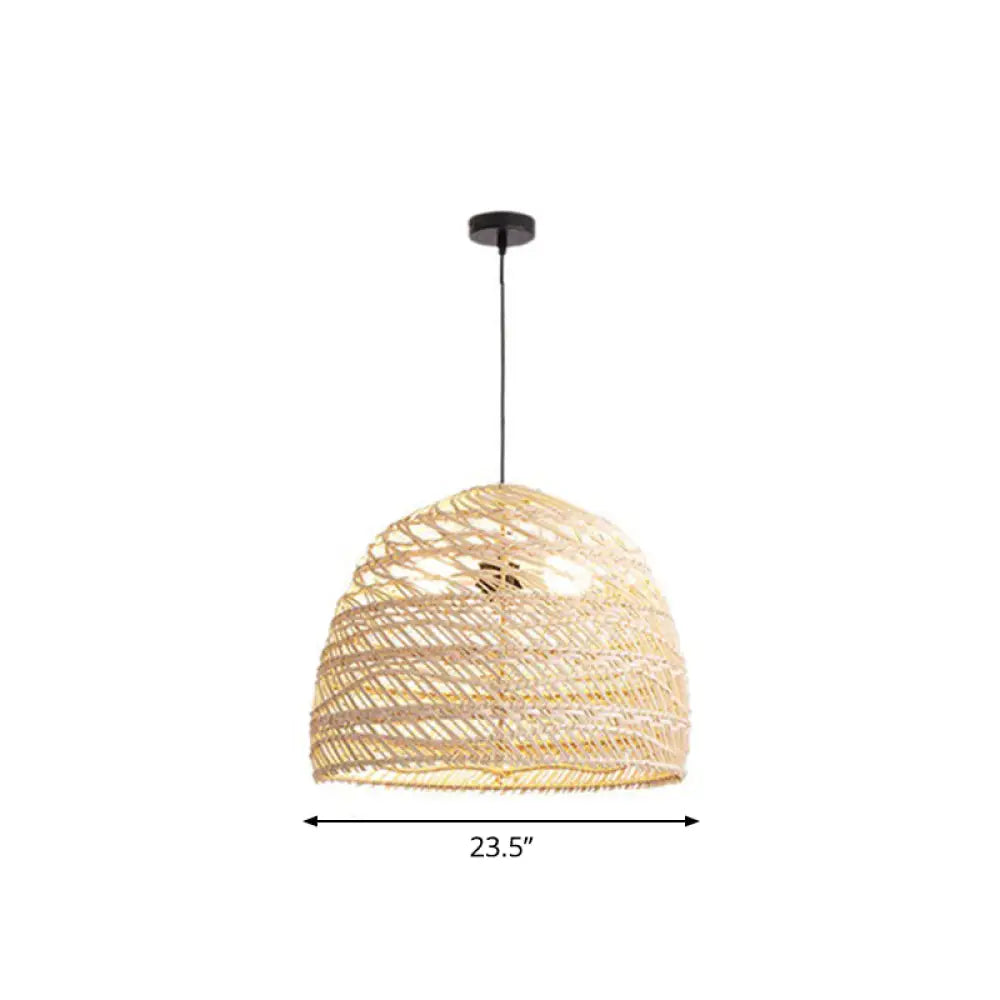 Rustic Rattan 1-Head Domed Pendant Lamp for Bedroom Ceiling