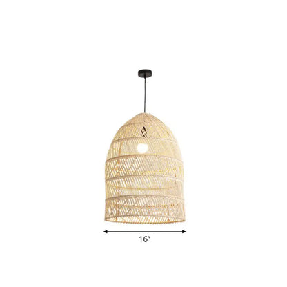 Rustic Rattan 1-Head Domed Pendant Lamp for Bedroom Ceiling