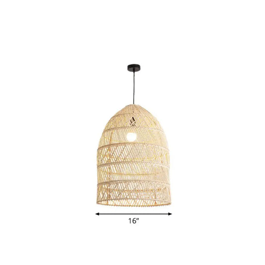 Rustic Rattan 1-Head Domed Pendant Lamp for Bedroom Ceiling