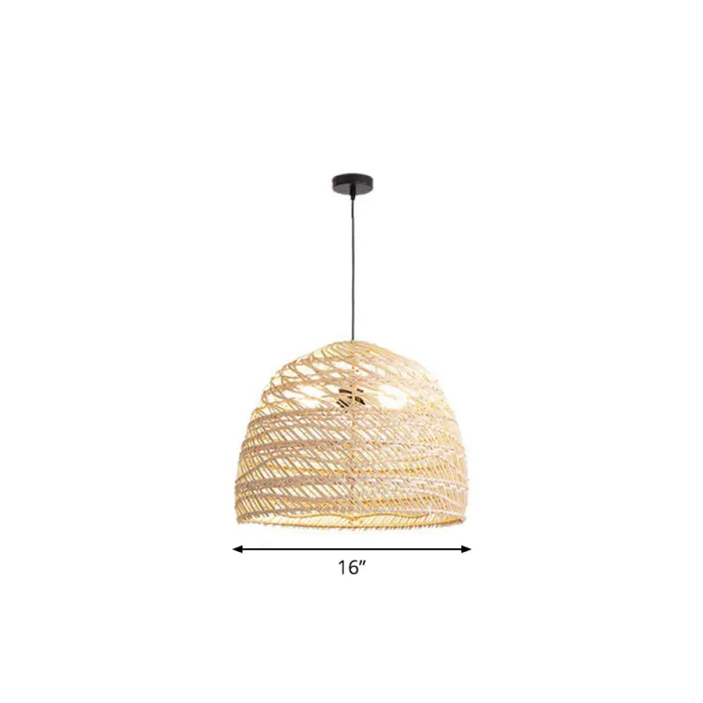 Rustic Rattan 1-Head Domed Pendant Lamp for Bedroom Ceiling