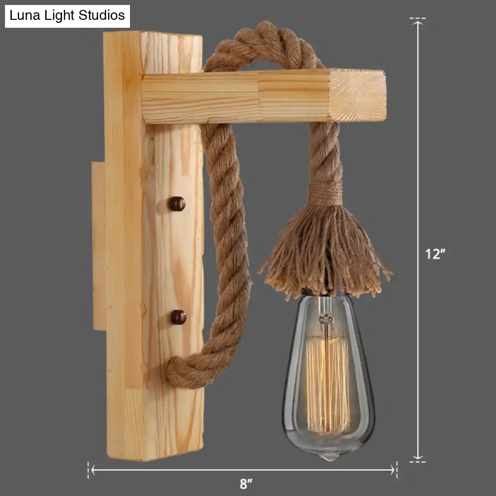 Decorbites™ l-shaped wooden wall light with natural rope arm and exposed filament bulb e26 e27 farmhouse lighting