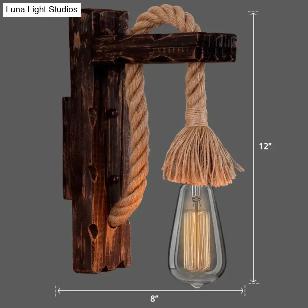 DecorBites™ l-shaped wooden wall light with natural rope arm and exposed filament e26 e27 bulb for farmhouse lighting