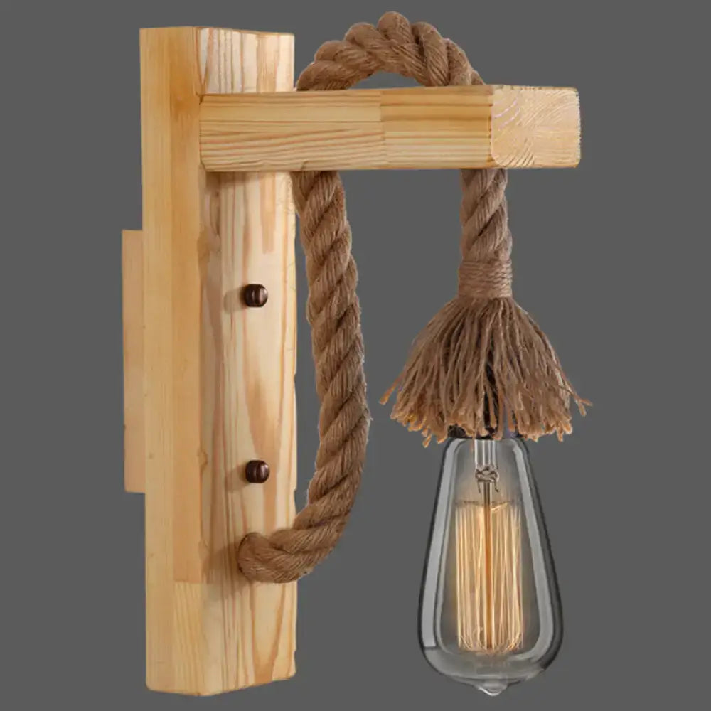 Decorbites™ l-shaped wooden wall light with natural rope arm and exposed e26 e27 filament bulb for farmhouse decor