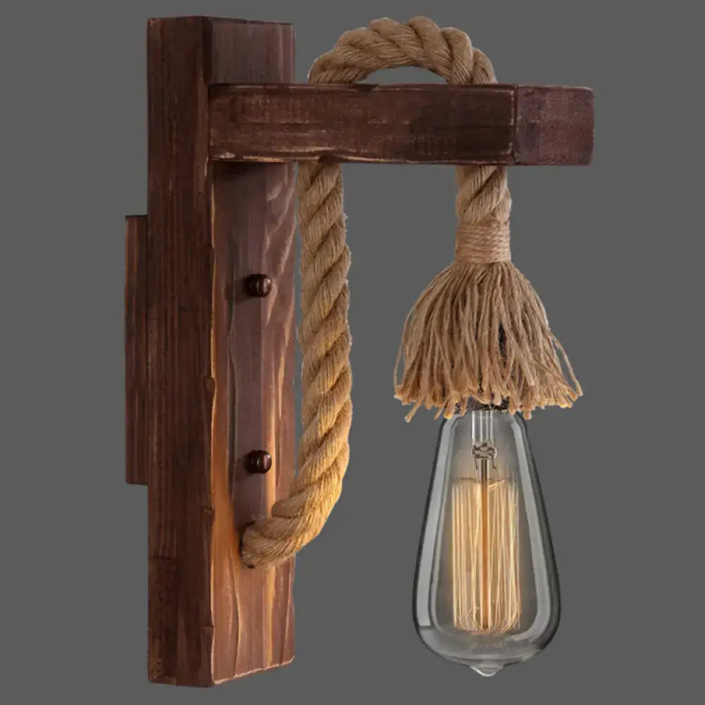 DecorBites™ l-shaped wooden wall light with natural rope arm and exposed filament bulb for farmhouse e26 e27 lighting