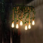 Rustic Restaurant Pendant Light Fixture with Wheel Iron Chandelier and Plant Decor