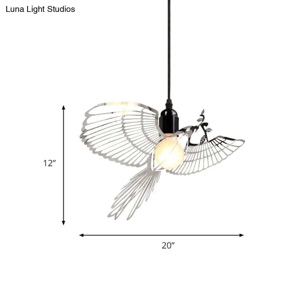 Rustic Retro Metal Pendant Light with Flying Bird Shade - Silver 1-Light Suspension for Bar