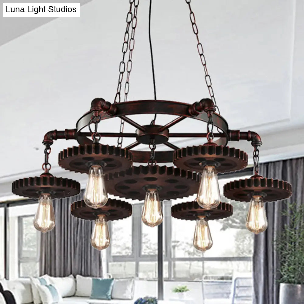Rustic Retro Wrought Iron Chandelier - 7 Heads Pendant Lamp for Living Room
