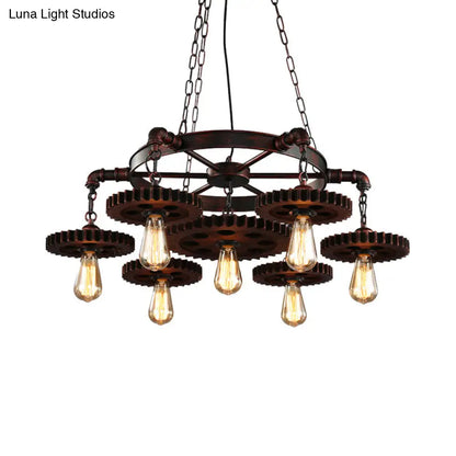 Rustic Retro Wrought Iron Chandelier - 7 Heads Pendant Lamp for Living Room