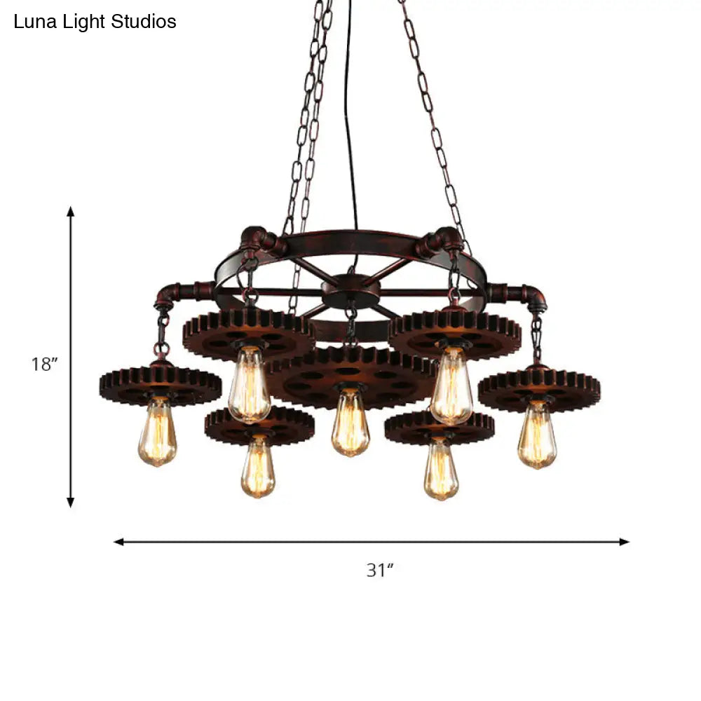 Rustic Retro Wrought Iron Chandelier - 7 Heads Pendant Lamp for Living Room