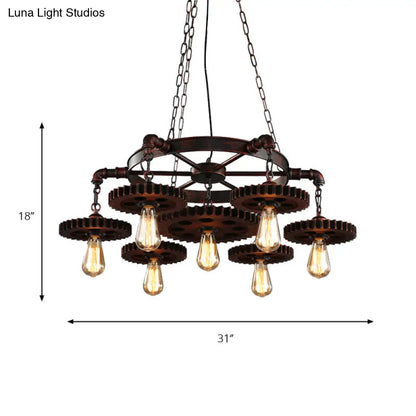 Rustic Retro Wrought Iron Chandelier - 7 Heads Pendant Lamp for Living Room