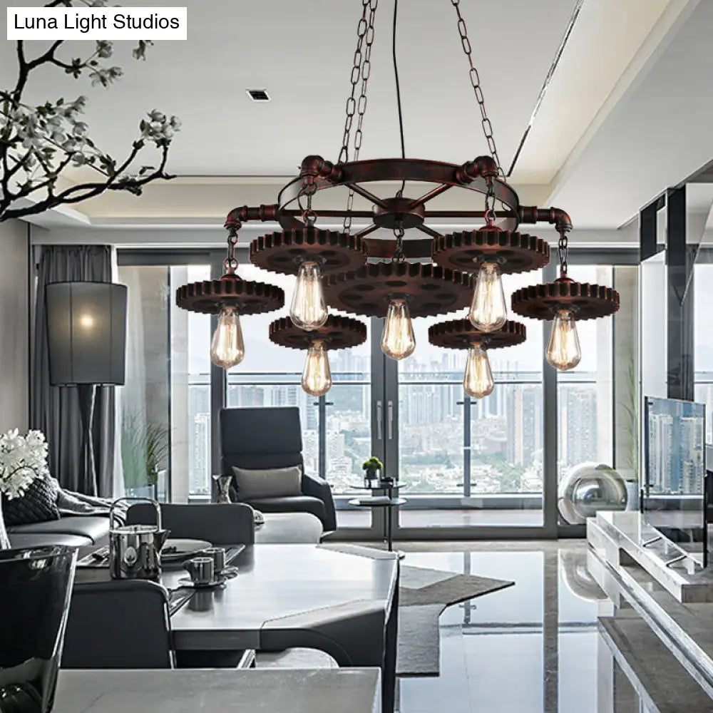 Rustic Retro Wrought Iron Chandelier - 7 Heads Pendant Lamp for Living Room