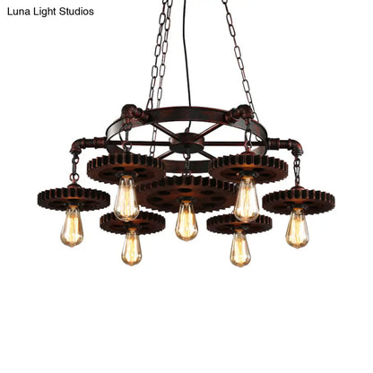 Rustic Retro Wrought Iron Chandelier - 7 Heads Pendant Lamp for Living Room