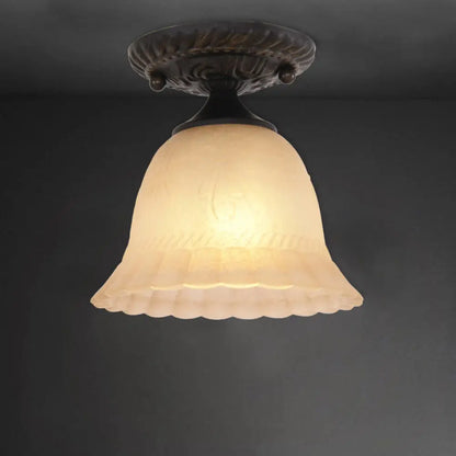 DecorBites™ DecorBites™ Rustic Ribbed Glass Bell Semi Flush Light with 1-Bulb, Black Finish