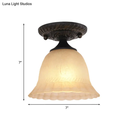 DecorBites™ DecorBites™ Rustic Ribbed Glass Bell Semi Flush Light with 1-Bulb, Black Finish