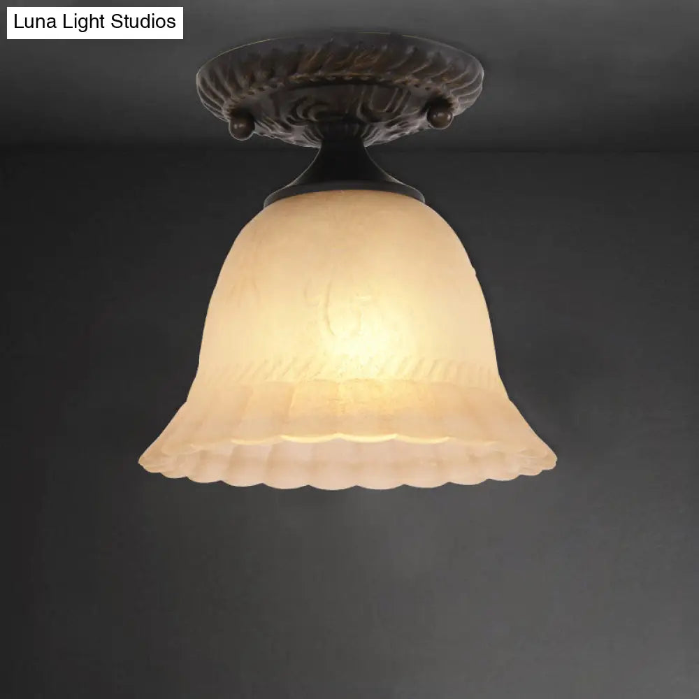 DecorBites™ DecorBites™ Rustic Ribbed Glass Bell Semi Flush Light with 1-Bulb, Black Finish