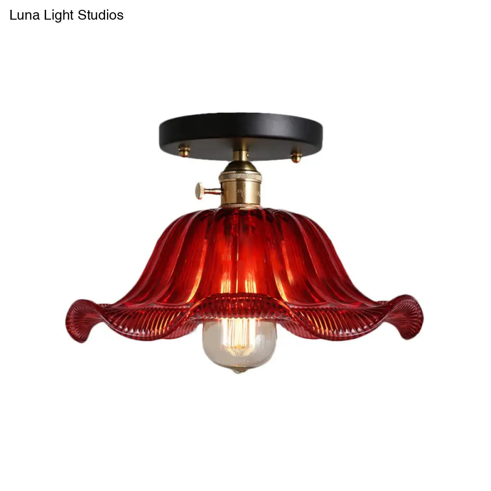 DecorBites™ DecorBites™ Rustic Ribbed Glass Scalloped Semi Flush Light, Red/Blue/Clear, 8"/10"/12" Wide