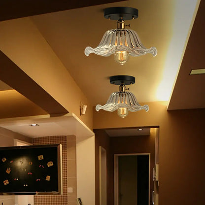 DecorBites™ DecorBites™ Rustic Ribbed Glass Scalloped Semi Flush Light, Red/Blue/Clear, 8"/10"/12" Wide