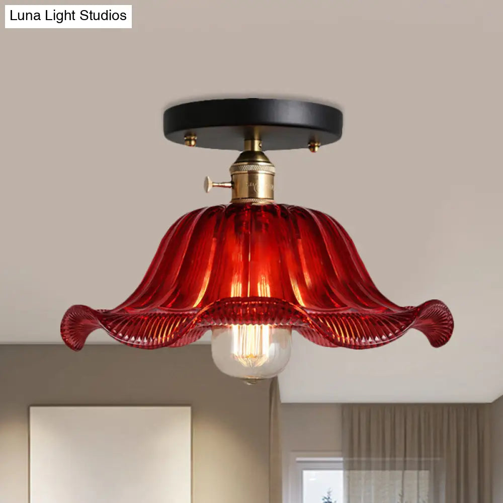 DecorBites™ DecorBites™ Rustic Ribbed Glass Scalloped Semi Flush Light, Red/Blue/Clear, 8"/10"/12" Wide