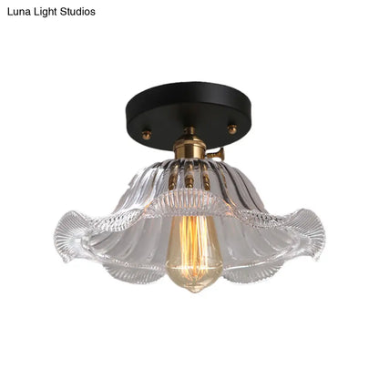 DecorBites™ DecorBites™ Rustic Ribbed Glass Scalloped Semi Flush Light, Red/Blue/Clear, 8"/10"/12" Wide