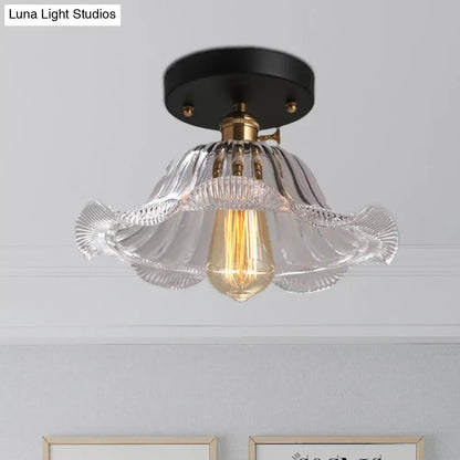 DecorBites™ DecorBites™ Rustic Ribbed Glass Scalloped Semi Flush Light, Red/Blue/Clear, 8"/10"/12" Wide