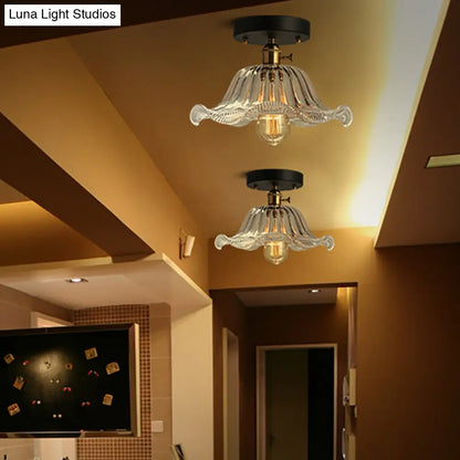 DecorBites™ DecorBites™ Rustic Ribbed Glass Scalloped Semi Flush Light, Red/Blue/Clear, 8"/10"/12" Wide