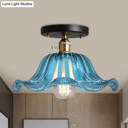 DecorBites™ DecorBites™ Rustic Ribbed Glass Scalloped Semi Flush Light, Red/Blue/Clear, 8"/10"/12" Wide