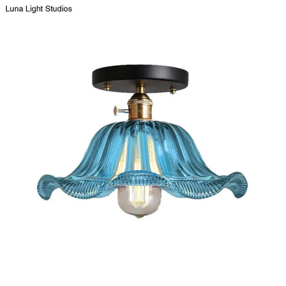 DecorBites™ DecorBites™ Rustic Ribbed Glass Scalloped Semi Flush Light, Red/Blue/Clear, 8"/10"/12" Wide