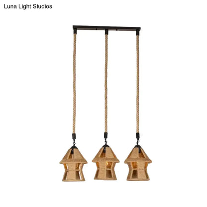 Rustic Rope Cluster Pendant Ceiling Light - Brown, 3/6 Bulbs, Living Room, Round/Linear