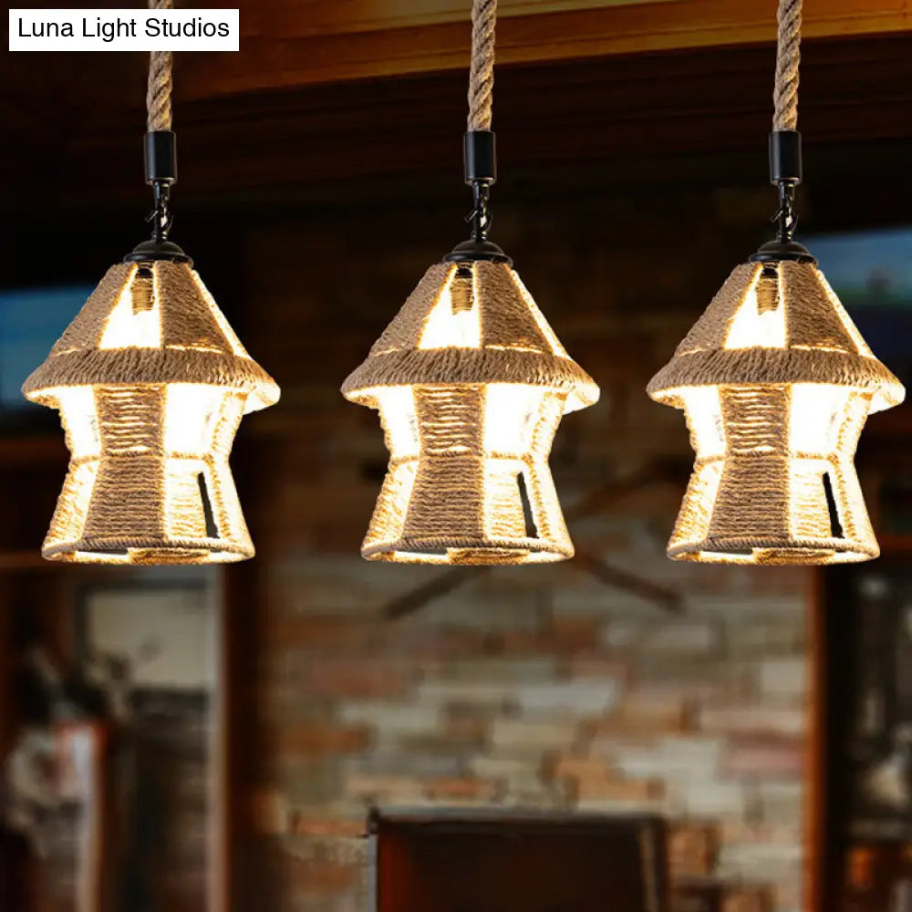 Rustic Rope Cluster Pendant Ceiling Light - Brown, 3/6 Bulbs, Living Room, Round/Linear