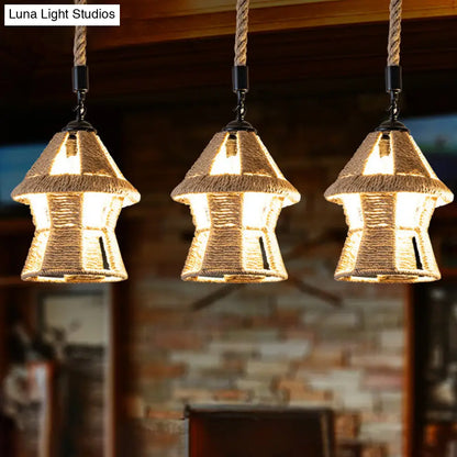 Rustic Rope Cluster Pendant Ceiling Light - Brown, 3/6 Bulbs, Living Room, Round/Linear