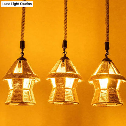 Rustic Rope Cluster Pendant Ceiling Light - Brown, 3/6 Bulbs, Living Room, Round/Linear