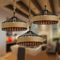 Rustic Rope Hanging Pendant Light Fixture for Dining Room with Barn Caged Design - Brown, 1-Light, 12"/16"/19.5" Wide