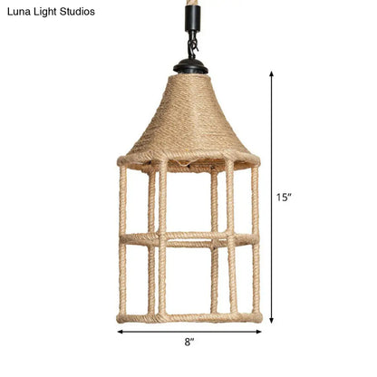 Rustic Rope Pendant Light for Dining Room - Booth Shaped Design, Brown Finish, Suspended Lighting Fixture