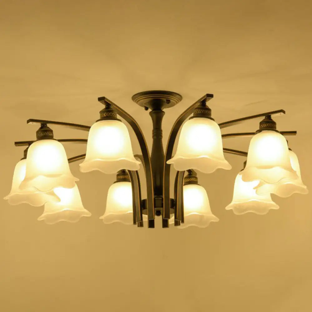 DecorBites™ DecorBites™ Rustic Ruffled Semi Flush Cream Glass Chandelier - Stylish Ceiling Light for Living Room