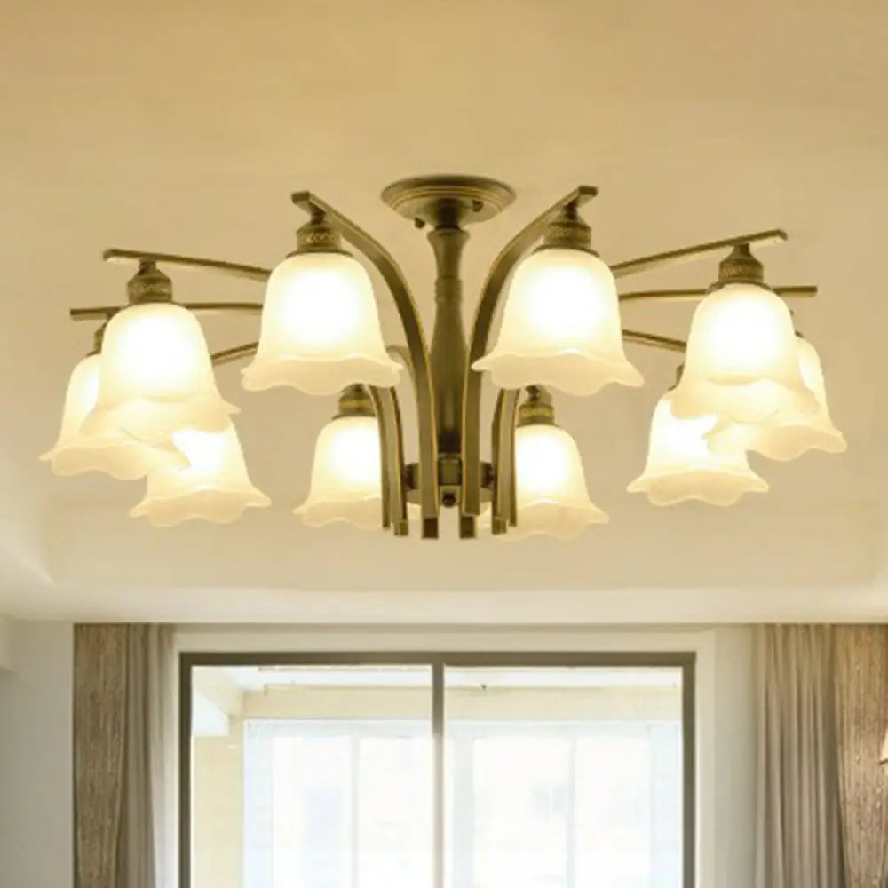 DecorBites™ DecorBites™ Rustic Ruffled Semi Flush Cream Glass Chandelier - Stylish Ceiling Light for Living Room