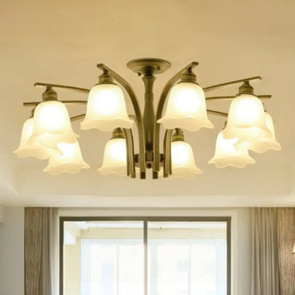 DecorBites™ DecorBites™ Rustic Ruffled Semi Flush Cream Glass Chandelier - Stylish Ceiling Light for Living Room