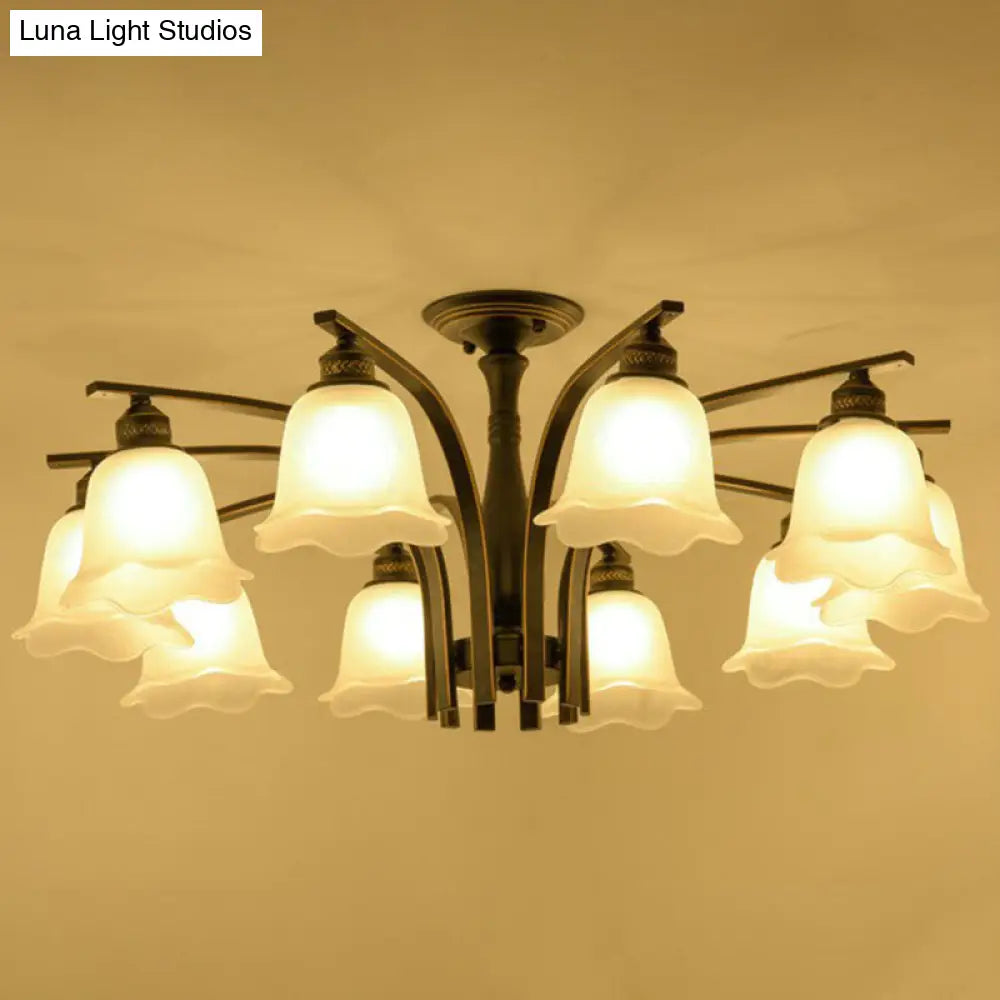 DecorBites™ DecorBites™ Rustic Ruffled Semi Flush Cream Glass Chandelier - Stylish Ceiling Light for Living Room