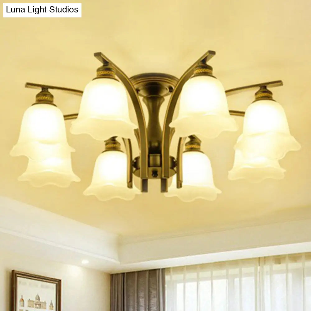 DecorBites™ DecorBites™ Rustic Ruffled Semi Flush Cream Glass Chandelier - Stylish Ceiling Light for Living Room