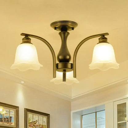 DecorBites™ DecorBites™ Rustic Ruffled Semi Flush Cream Glass Chandelier - Stylish Ceiling Light for Living Room