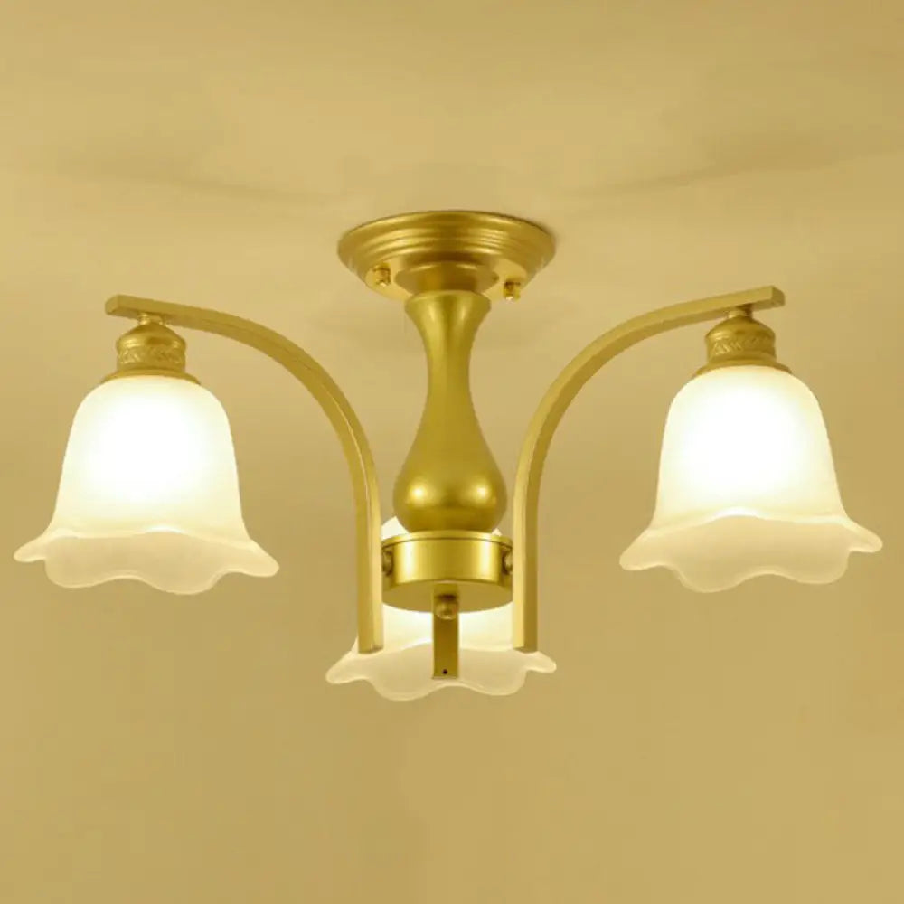 DecorBites™ DecorBites™ Rustic Ruffled Semi Flush Cream Glass Chandelier - Stylish Ceiling Light for Living Room