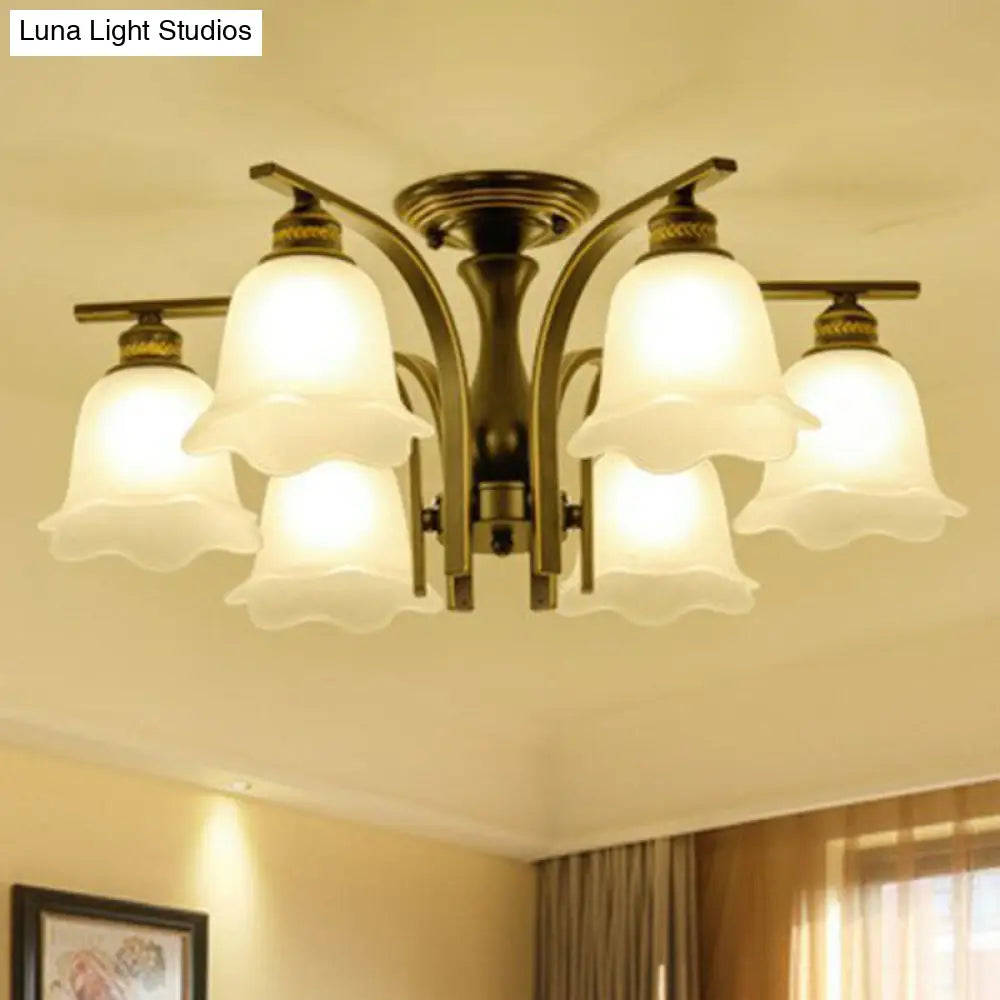DecorBites™ DecorBites™ Rustic Ruffled Semi Flush Cream Glass Chandelier - Stylish Ceiling Light for Living Room