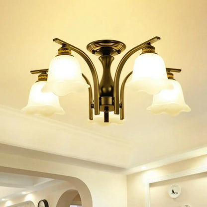DecorBites™ DecorBites™ Rustic Ruffled Semi Flush Cream Glass Chandelier - Stylish Ceiling Light for Living Room