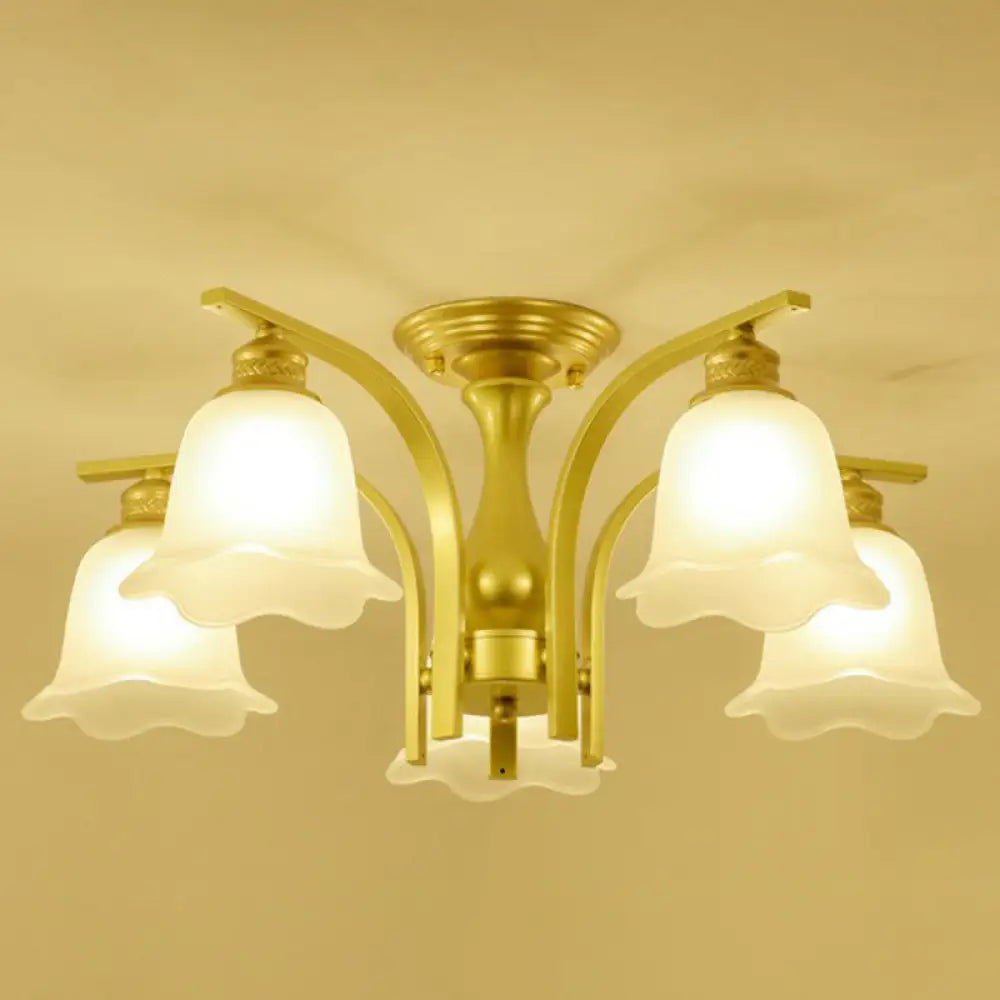 DecorBites™ DecorBites™ Rustic Ruffled Semi Flush Cream Glass Chandelier - Stylish Ceiling Light for Living Room