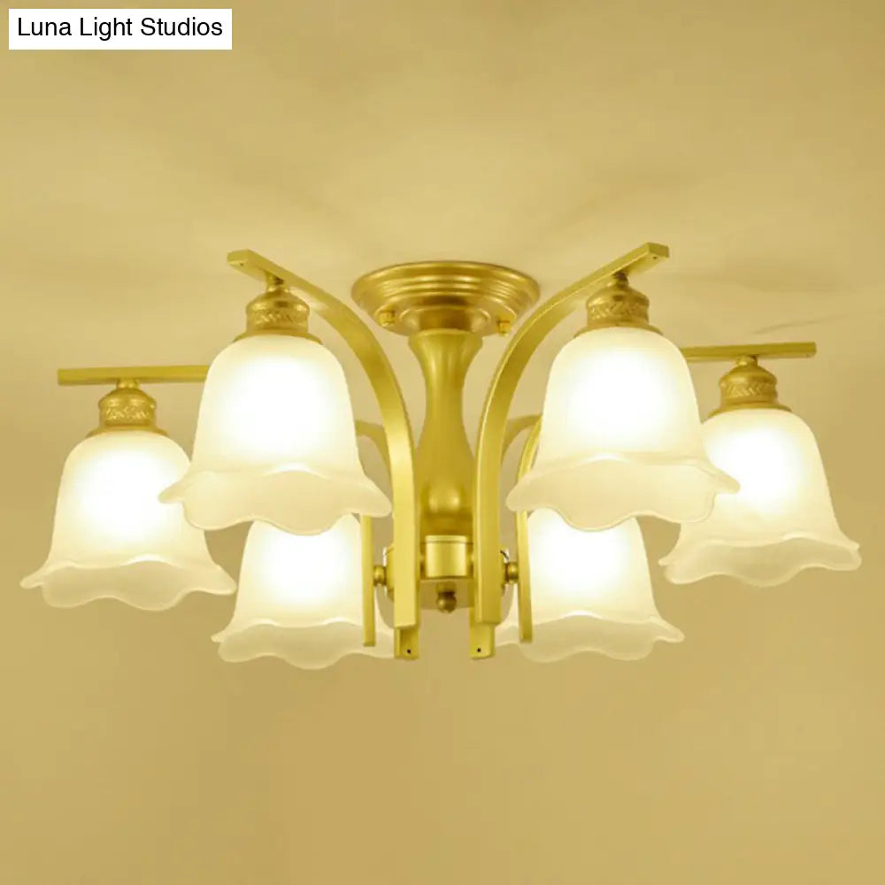 DecorBites™ DecorBites™ Rustic Ruffled Semi Flush Cream Glass Chandelier - Stylish Ceiling Light for Living Room